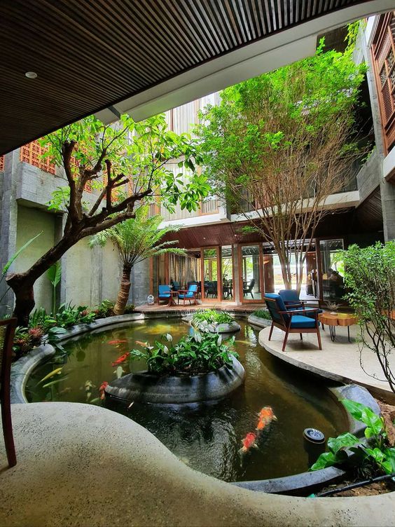 thiết kế tiểu cảnh giếng trời trong nhà 
